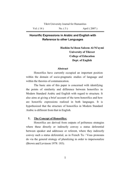 Honorific Expressions in Arabic and English with Reference to Other Languages