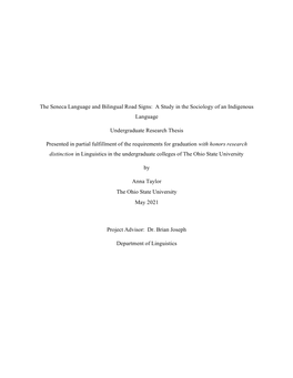 The Seneca Language and Bilingual Road Signs: a Study in the Sociology of an Indigenous Language