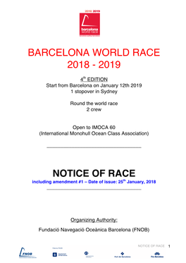 Notice of Race Barcelona World Race 2018-2019