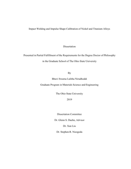 1 Impact Welding and Impulse Shape Calibration of Nickel and Titanium