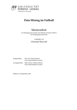 Data Mining Im Fußball Masterarbeit