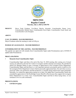 Regular Council Thursday, July 2, 2020 @ 8:00 PM