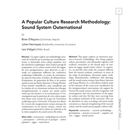 A Popular Culture Research Methodology: Sound System Outernational By