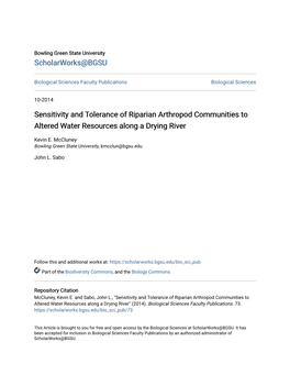 Sensitivity and Tolerance of Riparian Arthropod Communities to Altered Water Resources Along a Drying River