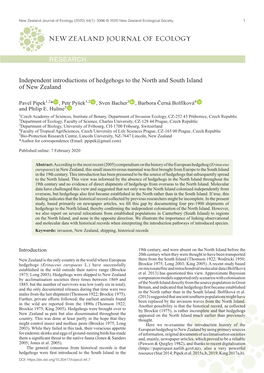 RESEARCH Independent Introductions of Hedgehogs to the North and South Island of New Zealand