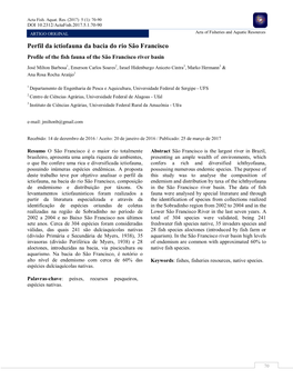 Perfil Da Ictiofauna Da Bacia Do Rio São Francisco Profile of the Fish Fauna of the São Francisco River Basin