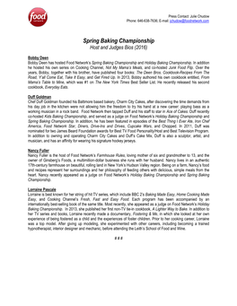 Spring Baking Championship Host and Judges Bios (2016)
