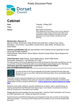 (Public Pack)Agenda Document for Cabinet, 18/05/2021 10:00