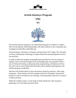 Jewish Journeys Program 5781 2021