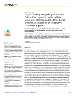 Cryptic Diversity in Ptyodactylus (Reptilia