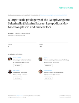 A Large-Scale Phylogeny of the Lycophyte Genus Selaginella (Selaginellaceae: Lycopodiopsida) Based on Plastid and Nuclear Loci