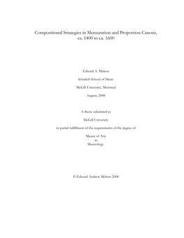 Compositional Strategies in Mensuration and Proportion Canons, Ca. 1400 to Ca. 1600