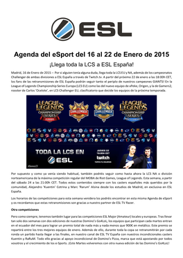 Agenda Del Esport Del 16 Al 22 De Enero De 2015