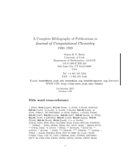 A Complete Bibliography of Publications in Journal of Computational Chemistry: 1980–1989