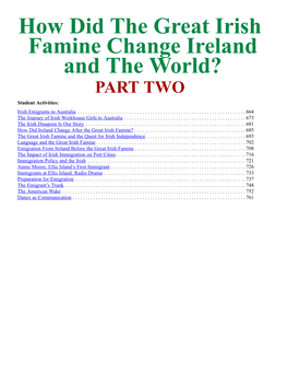 How Did the Great Irish Famine Change Ireland and the World? PART TWO Student Activities: Irish Emigrants to Australia