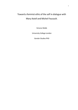 Toward a Feminist Ethic of the Self in Dialogue with Mary Astell and Michel Foucault