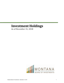 Investment Holdings As of December 31, 2018