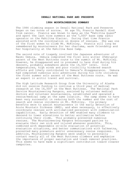 1984 Mountaineering Summary