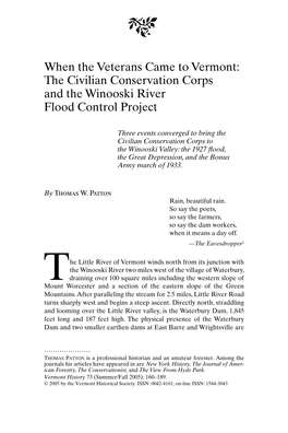 When the Veterans Came to Vermont: the Civilian Conservation Corps and the Winooski River Flood Control Project