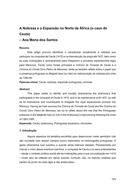 A Nobreza E a Expansão No Norte De África (O Caso De Ceuta) – Ana Maria Dos Santos