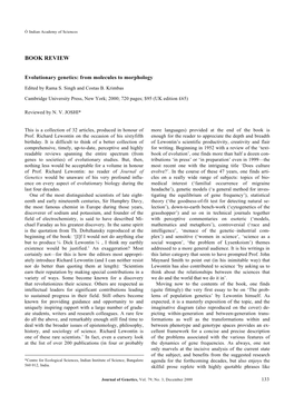 Evolutionary Genetics: from Molecules to Morphology