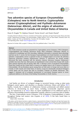 Two Adventive Species of European Chrysomelidae (Coleoptera) New To