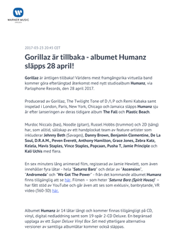 Gorillaz Är Tillbaka - Albumet Humanz Släpps 28 April!