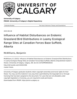 Influence of Habitat Disturbances on Endemic Grassland Bird Distributions in Loamy Ecological Range Sites at Canadian Forces Base Suffield, Alberta