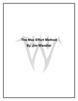 The Max Effort Method by Jim Wendler