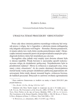 Uwagi Na Temat Procedury 'Obnuntiatio'