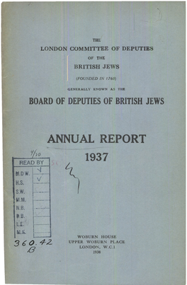 BOARD of DEPUTIES of BRITISH JEWS ANNUAL REPORT 1937.Pdf