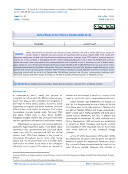 Introduction Role of Media in the Politics of Pakistan (2000-2019)