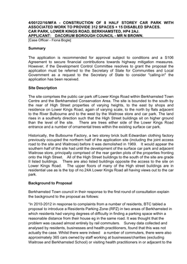 4/00122/16/Mfa - Construction of 8 Half Storey Car Park with Associated Work to Provide 312 Spaces + 15 Disabled Spaces