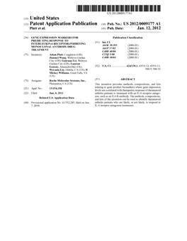 (12) Patent Application Publication (10) Pub. No.: US 2012/0009177 A1 Platt Et Al