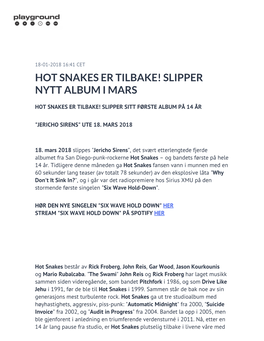 Hot Snakes Er Tilbake! Slipper Nytt Album I Mars