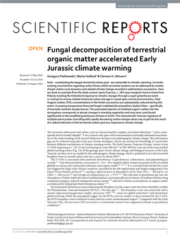 Fungal Decomposition of Terrestrial Organic Matter Accelerated Early Jurassic Climate Warming Received: 17 May 2016 Grzegorz Pieńkowski1, Marta Hodbod1 & Clemens V