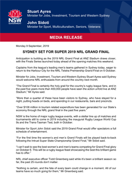 Sydney Set for Super 2019 Nrl Grand Final