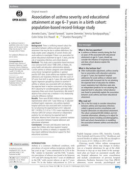 Association of Asthma Severity and Educational Attainment at Age 6–7