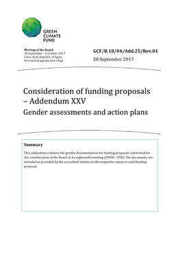 Consideration of Funding Proposals – Addendum XXV Gender Assessments and Action Plans