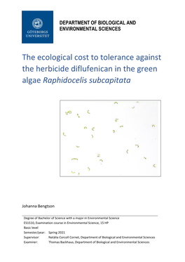 The Ecological Cost to Tolerance Against the Herbicide Diflufenican in the Green Algae Raphidocelis Subcapitata