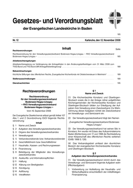 Gesetzes- Und Verordnungsblatt Der Evangelischen Landeskirche in Baden