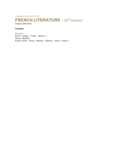 FRENCH LITERATURE – 20 Century Frederic Will, Ph.D