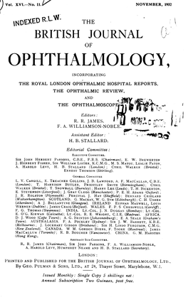 Ophthalmology, Incorporating the Royal London Ophthalmic Hospital Reports, the Ophthalmic Review, and the Ophthalmoscop