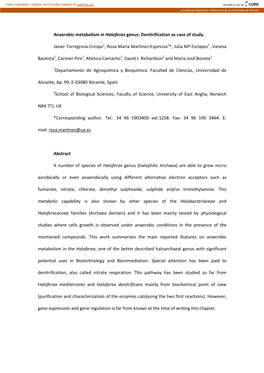 Anaerobic Metabolism in Haloferax Genus: Denitrification As Case of Study