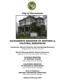 SACRAMENTO REGISTER of Historic & Cultural Resources