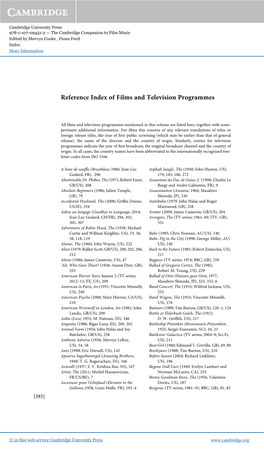 Reference Index of Films and Television Programmes