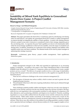 Instability of Mixed Nash Equilibria in Generalised Hawk-Dove Game: a Project Conﬂict Management Scenario