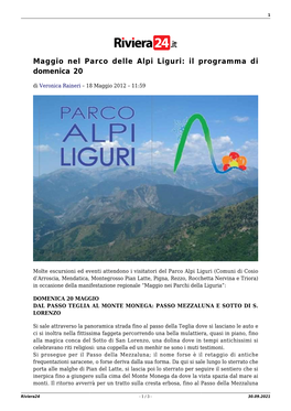 Maggio Nel Parco Delle Alpi Liguri: Il Programma Di Domenica 20