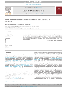 Sewers• Diffusion and the Decline of Mortality