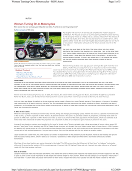 Women Turning on to Motorcycles Page 1 of 3 Women Turning on To